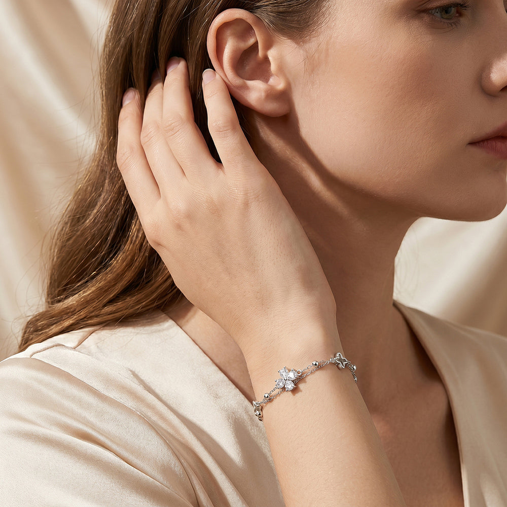 Double Chain Mixed Clover Bracelet | Diamond Simulant | Luxe6646