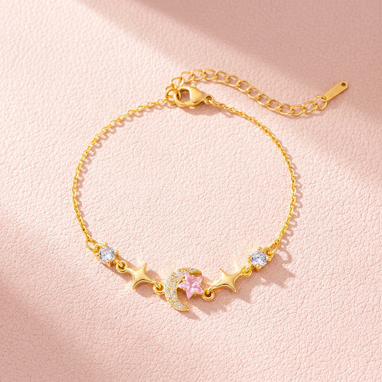 Gilded Moon &amp; Stars Bracelet | Pink Diamond Simulant | Luxe6648