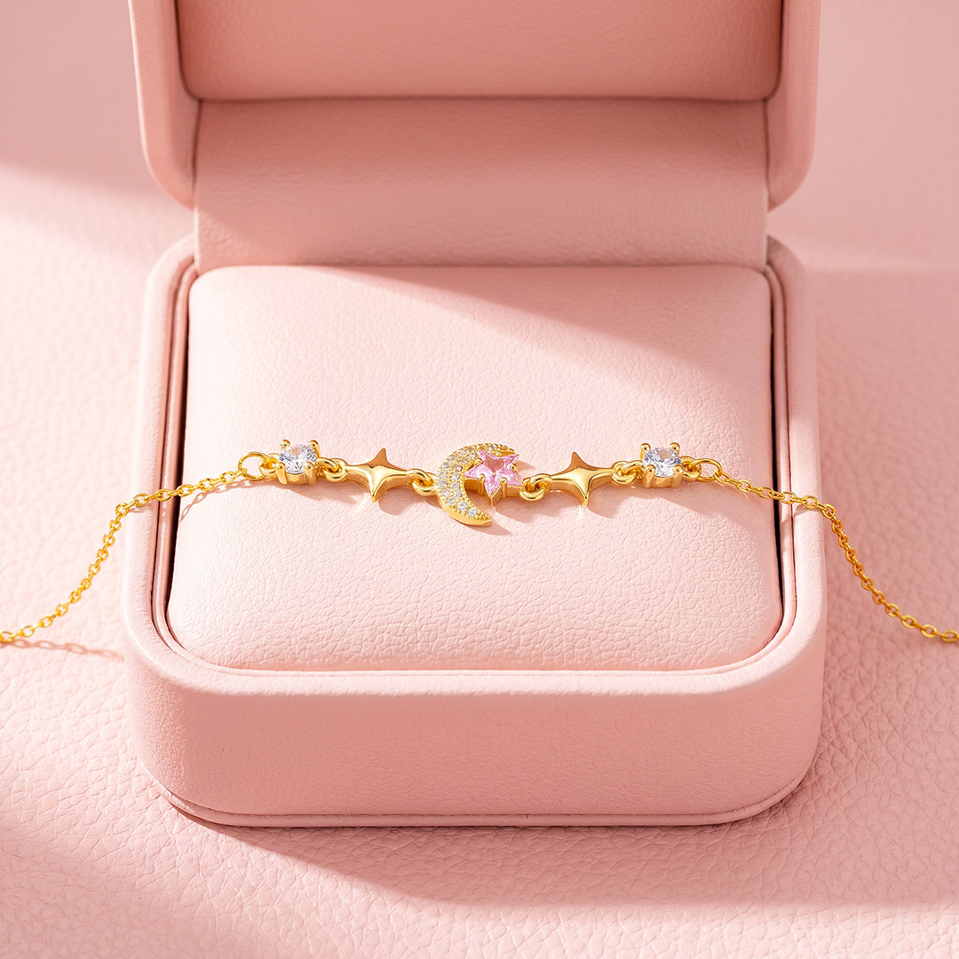 Gilded Moon &amp; Stars Bracelet | Pink Diamond Simulant | Luxe6648