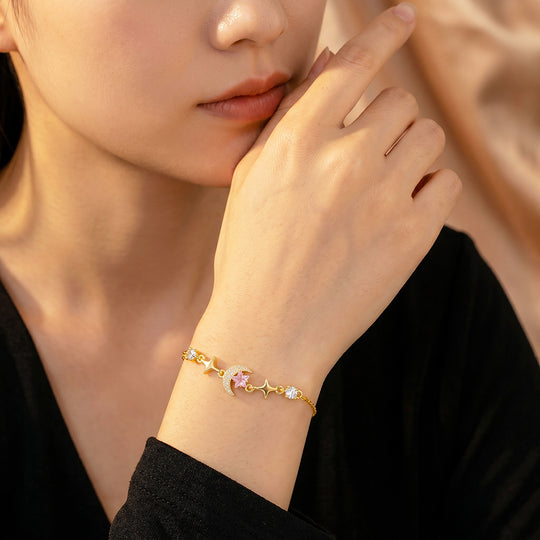 Gilded Moon &amp; Stars Bracelet | Pink Diamond Simulant | Luxe6648