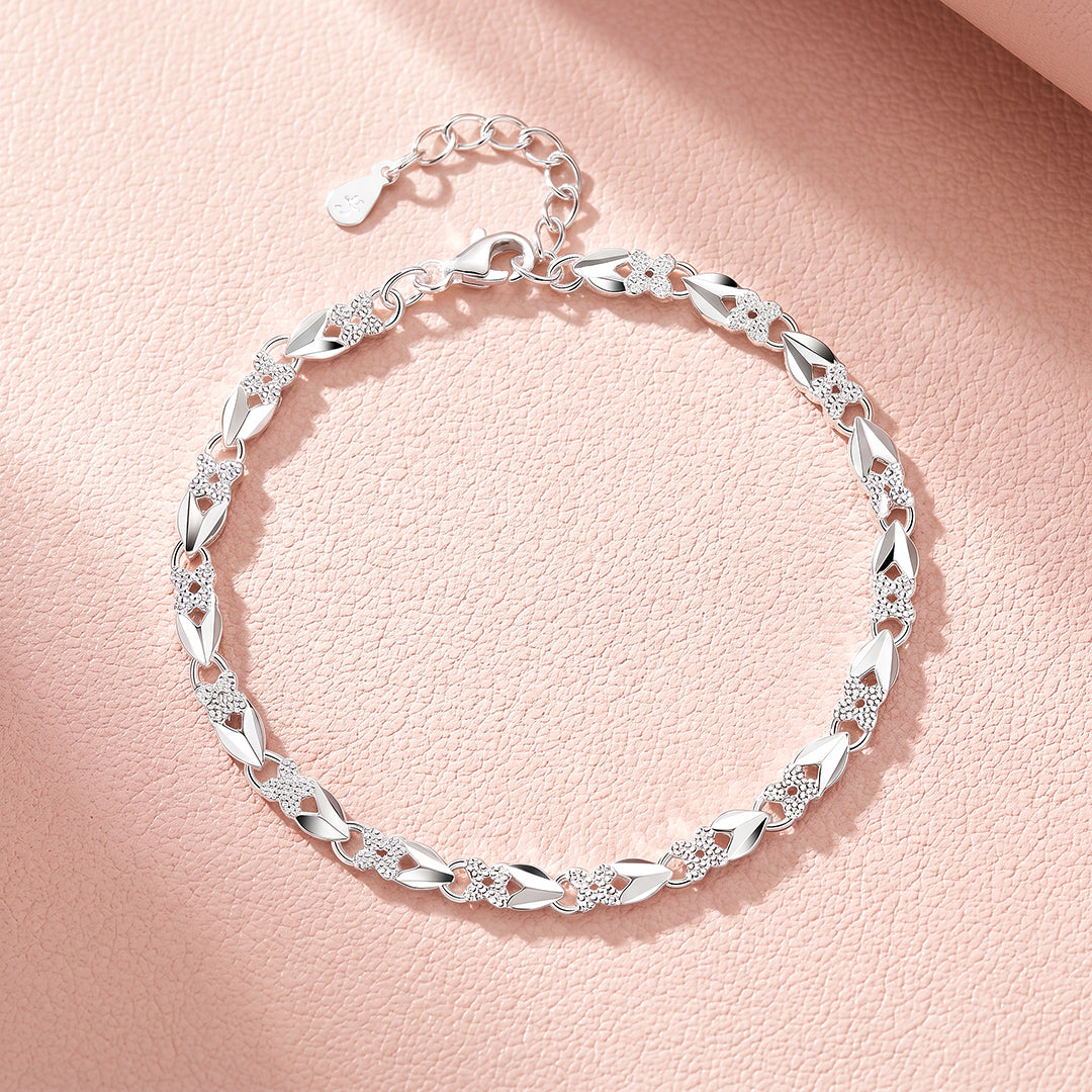 Silver Clover &amp; Leaf Bracelet | Diamond Simulant | Luxe6655