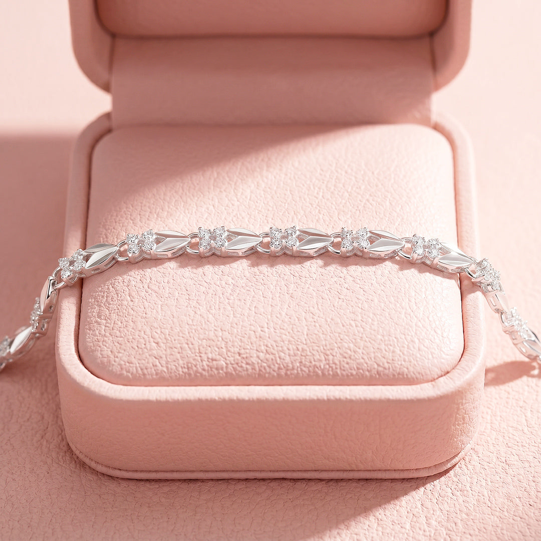 Silver Clover &amp; Leaf Bracelet | Diamond Simulant | Luxe6655