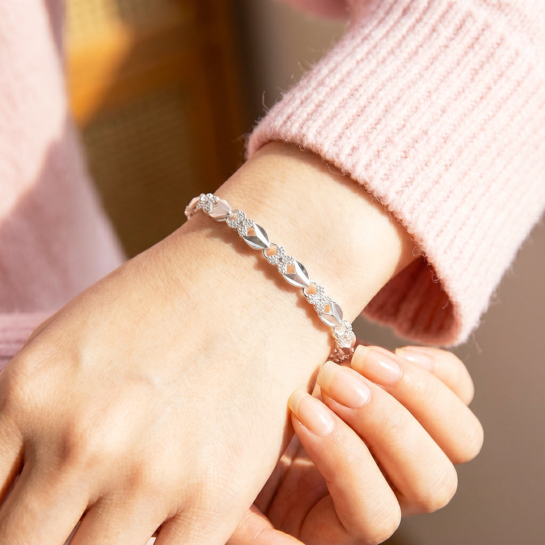 Silver Clover &amp; Leaf Bracelet | Diamond Simulant | Luxe6655