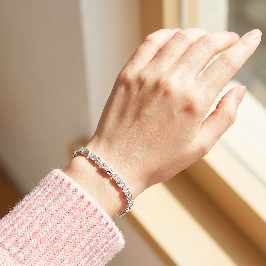 Silver Clover &amp; Leaf Bracelet | Diamond Simulant | Luxe6655