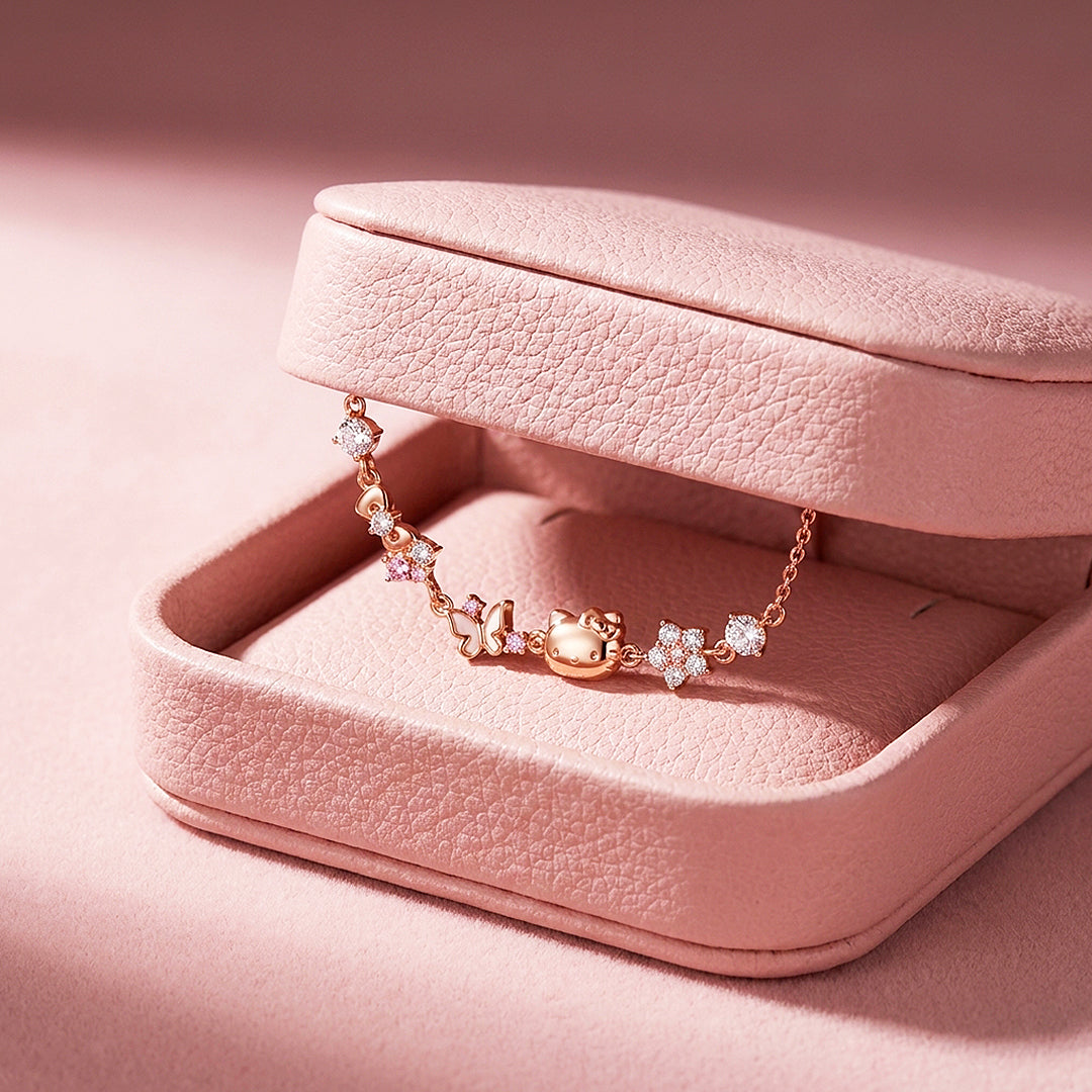 Kitty &amp; Butterfly Charm Bracelet | Diamond Simulant | Luxe6656