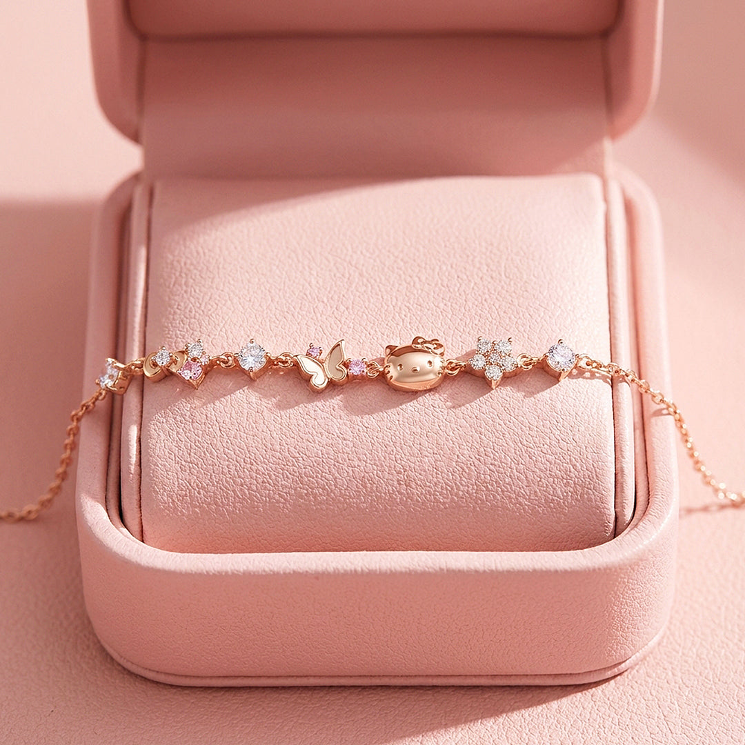 Kitty &amp; Butterfly Charm Bracelet | Diamond Simulant | Luxe6656