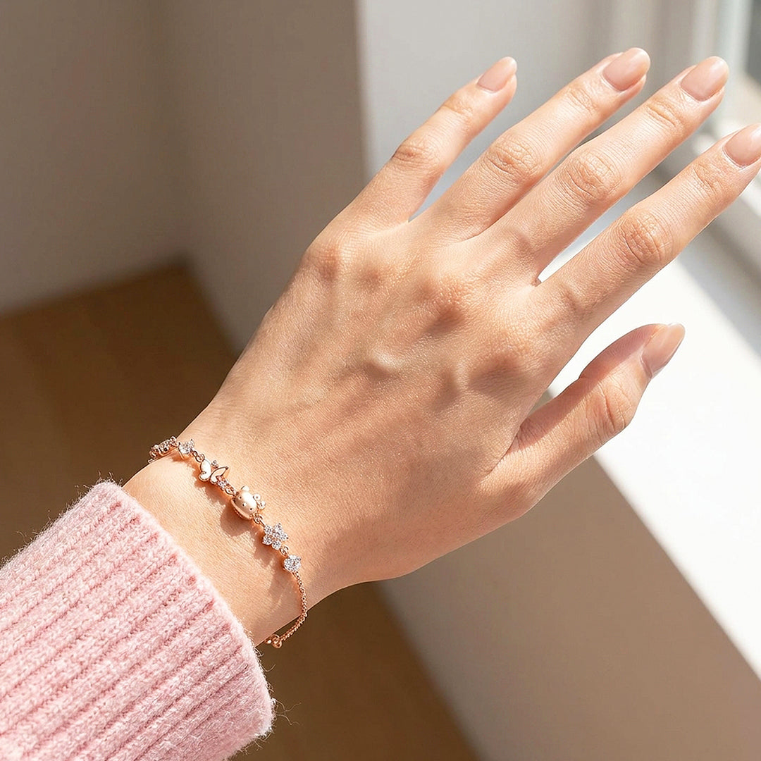 Kitty &amp; Butterfly Charm Bracelet | Diamond Simulant | Luxe6656