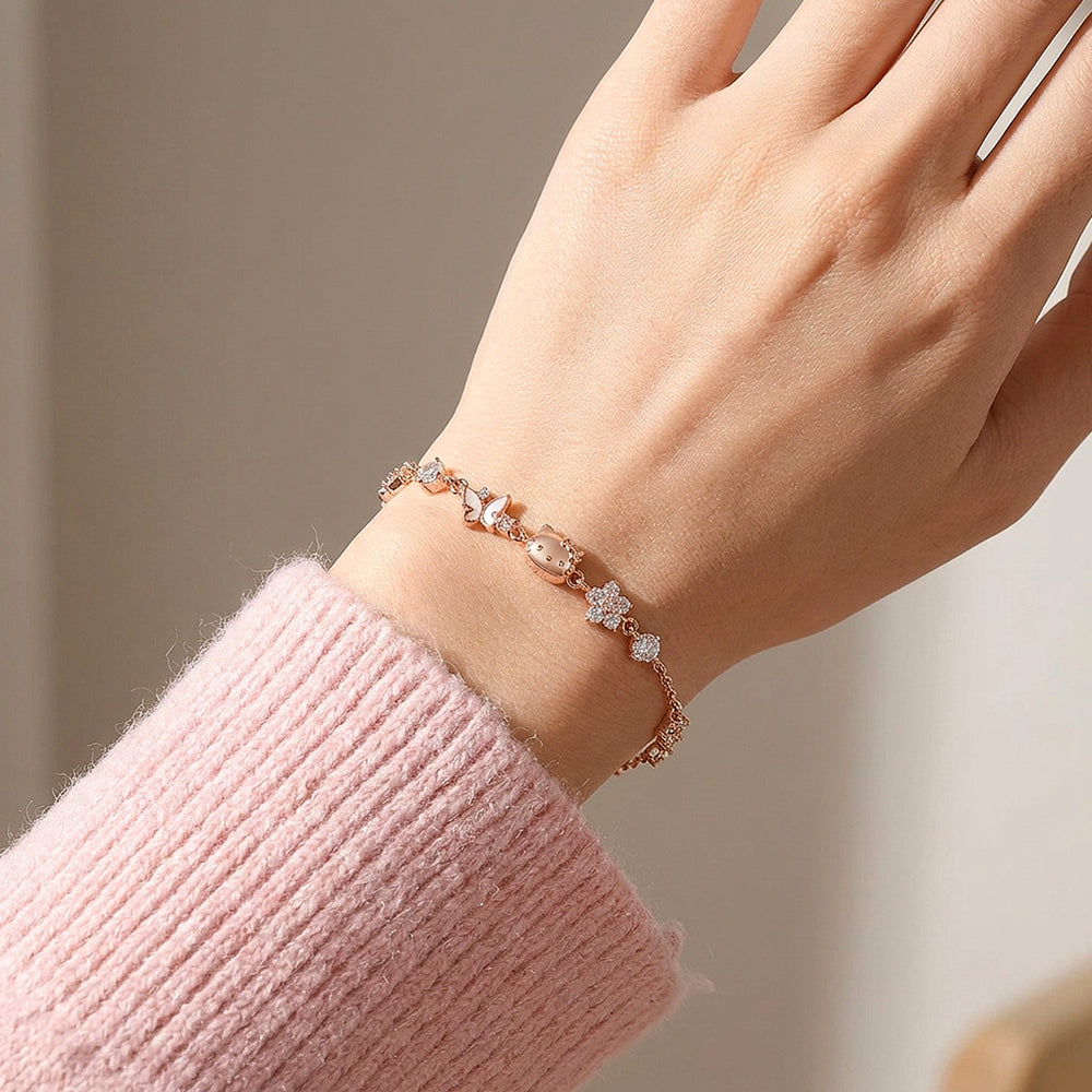 Kitty & Butterfly Charm Bracelet | Diamond Simulant | Luxe6656