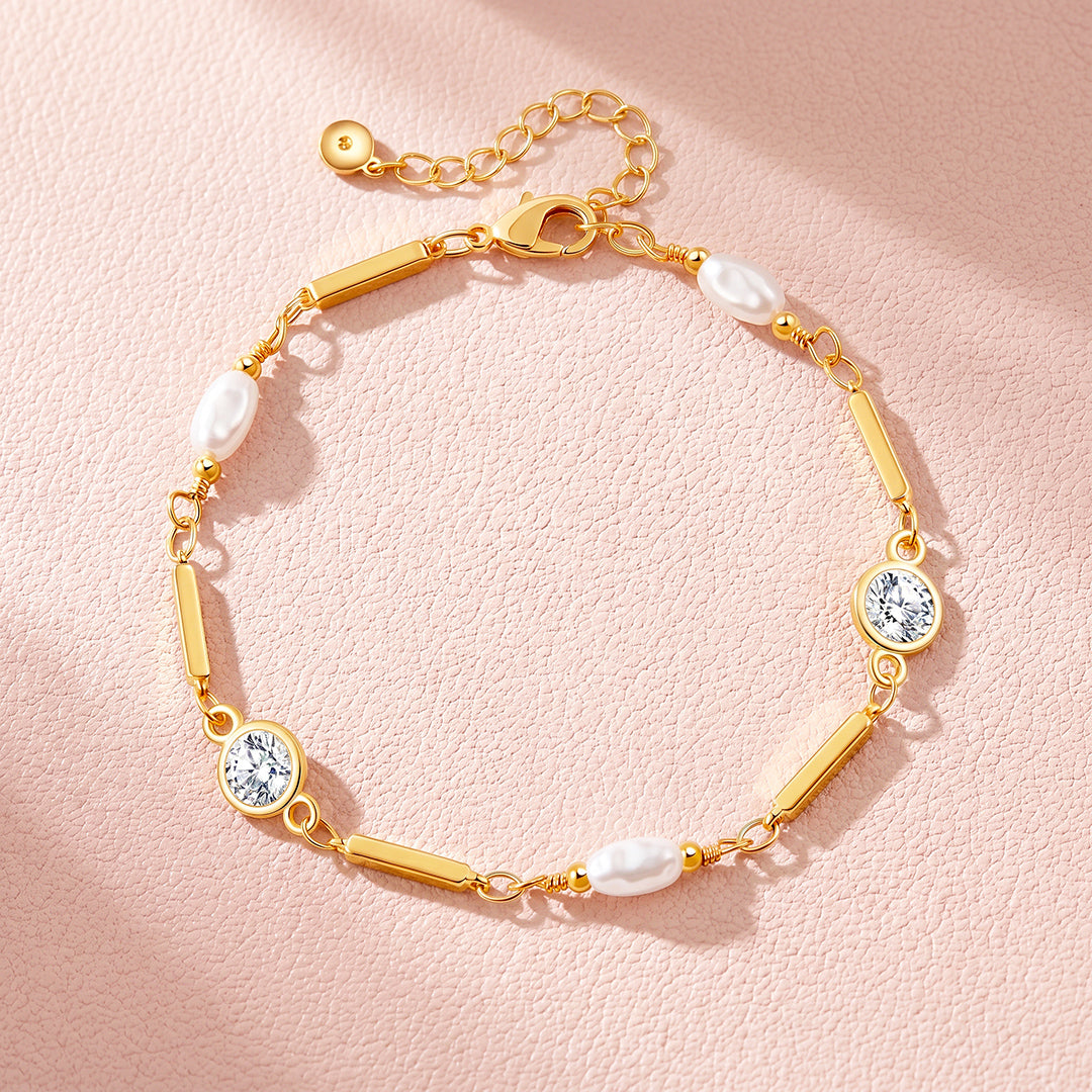 Pearl &amp; Diamond Simulant Bar Bracelet | Luxe6658