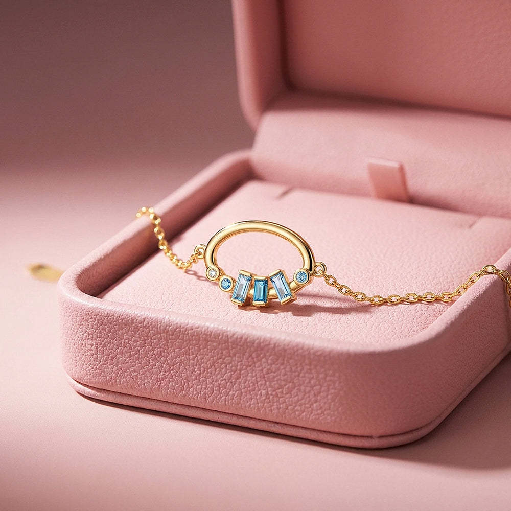 Blue Stone Arc Hoop Bracelet | Diamond Simulant | Luxe6659