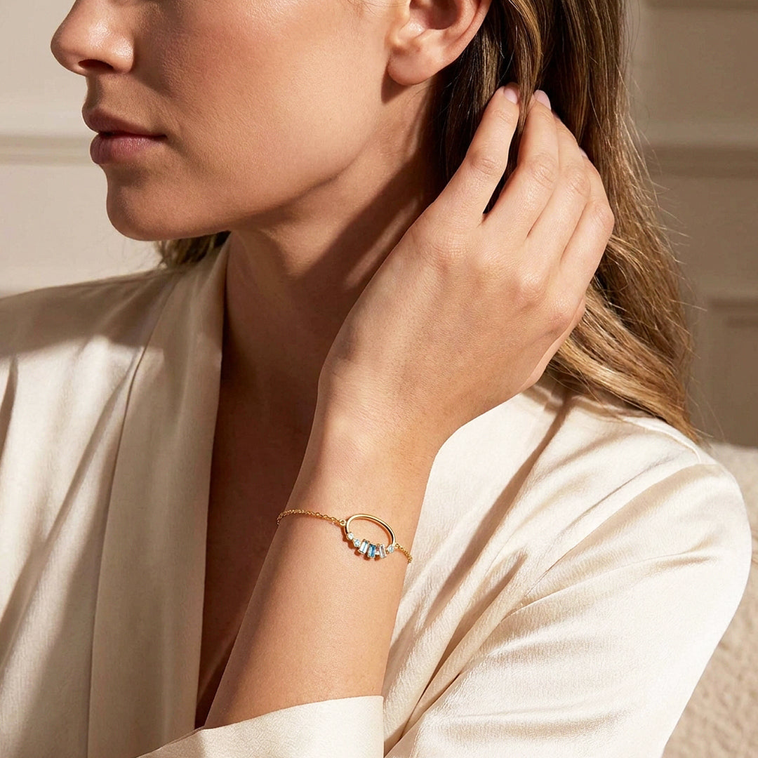 Blue Stone Arc Hoop Bracelet | Diamond Simulant | Luxe6659
