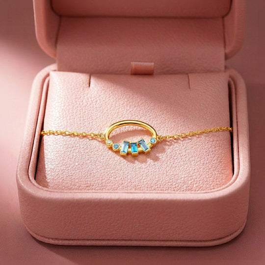Blue Stone Arc Hoop Bracelet | Diamond Simulant | Luxe6659