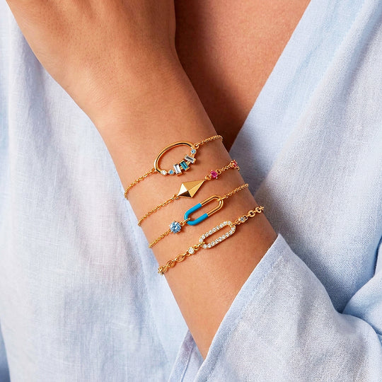 Blue Stone Arc Hoop Bracelet | Diamond Simulant | Luxe6659