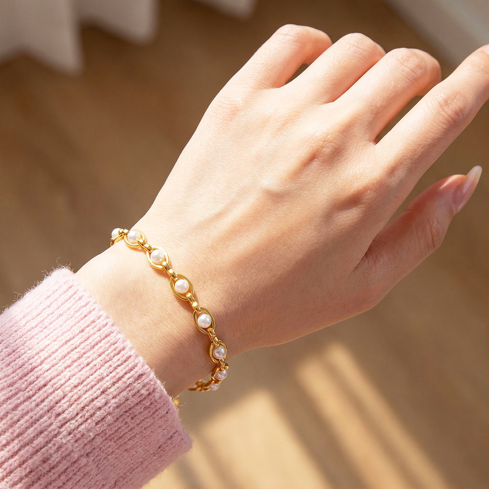 Golden Pearl Link Bracelet | Luxe6663