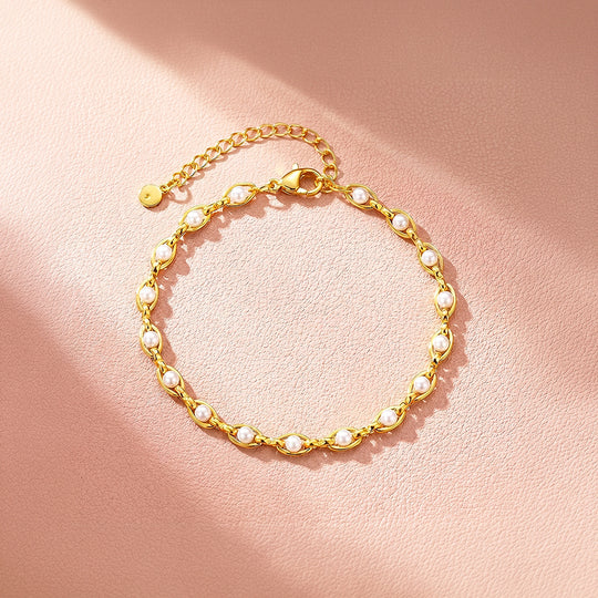 Golden Pearl Link Bracelet | Luxe6663