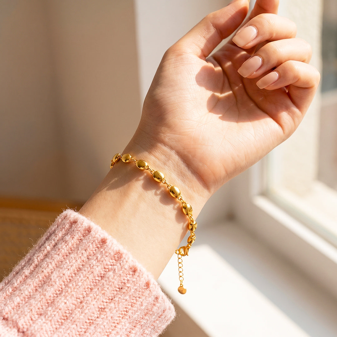 Gold Oval Bead Chain Bracelet | Luxe6665