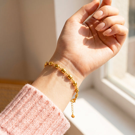 Gold Oval Bead Chain Bracelet | Luxe6665
