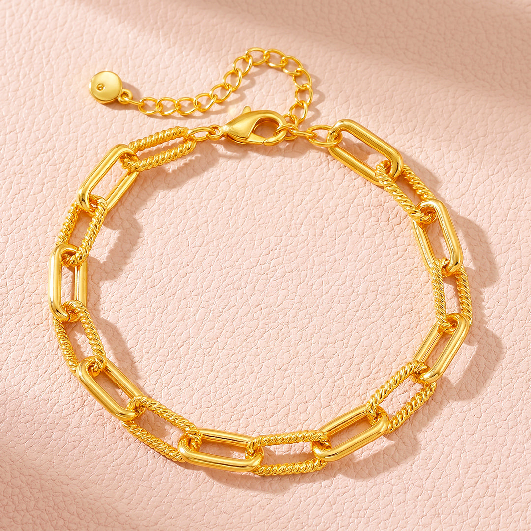 Golden Double-Layer Twisted &amp; Paperclip Chain Bracelet | Luxe6673