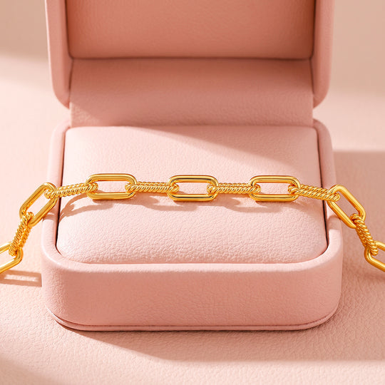 Golden Double-Layer Twisted &amp; Paperclip Chain Bracelet | Luxe6673