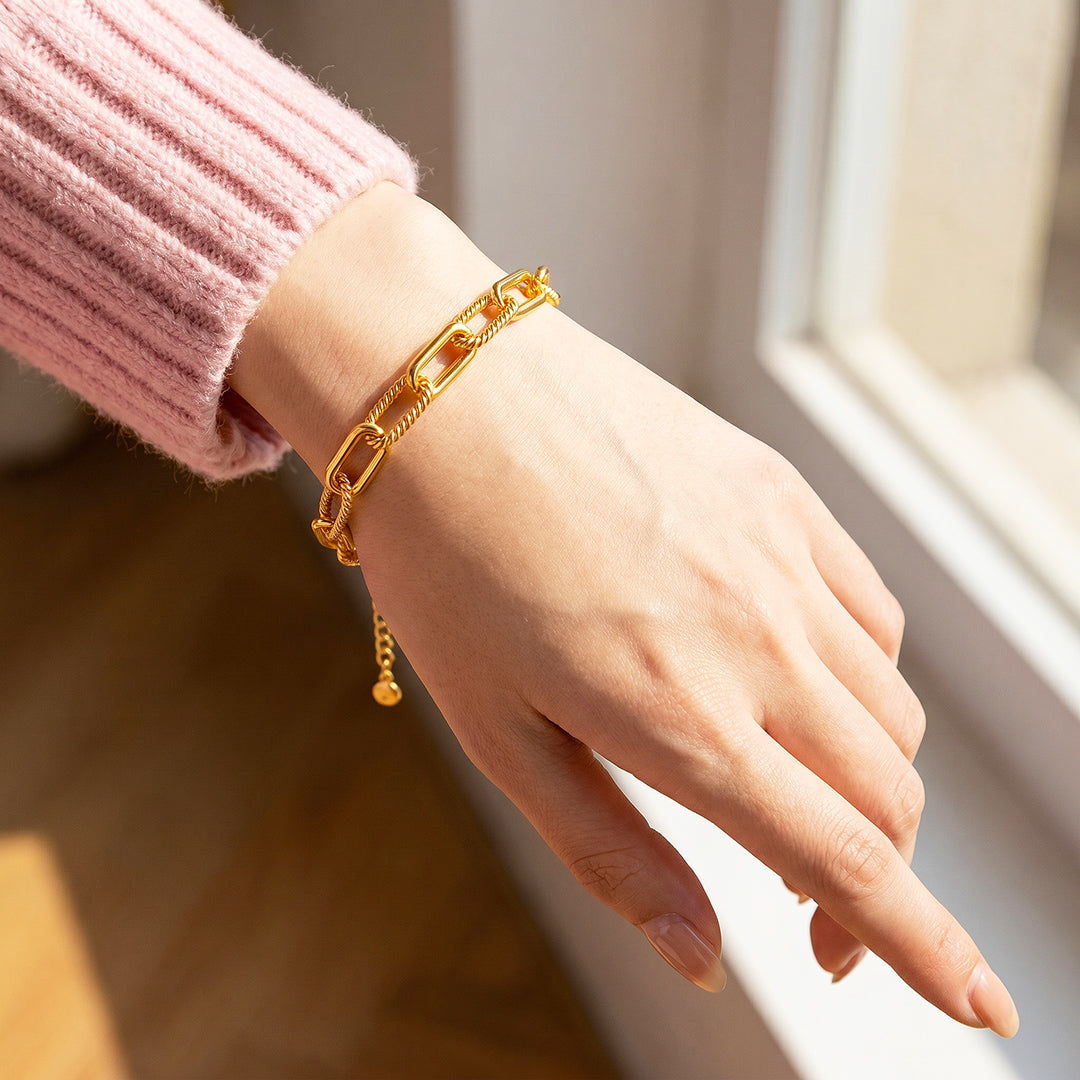 Golden Double-Layer Twisted &amp; Paperclip Chain Bracelet | Luxe6673