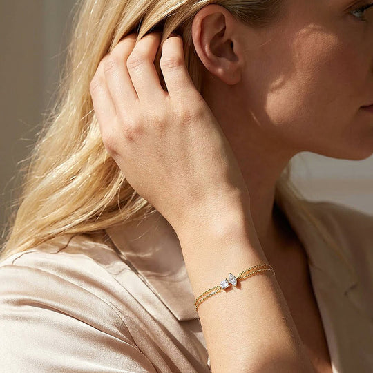 Princess &amp; Marquise Two-Stone Chain Bracelet | Diamond Simulant | Luxe6674