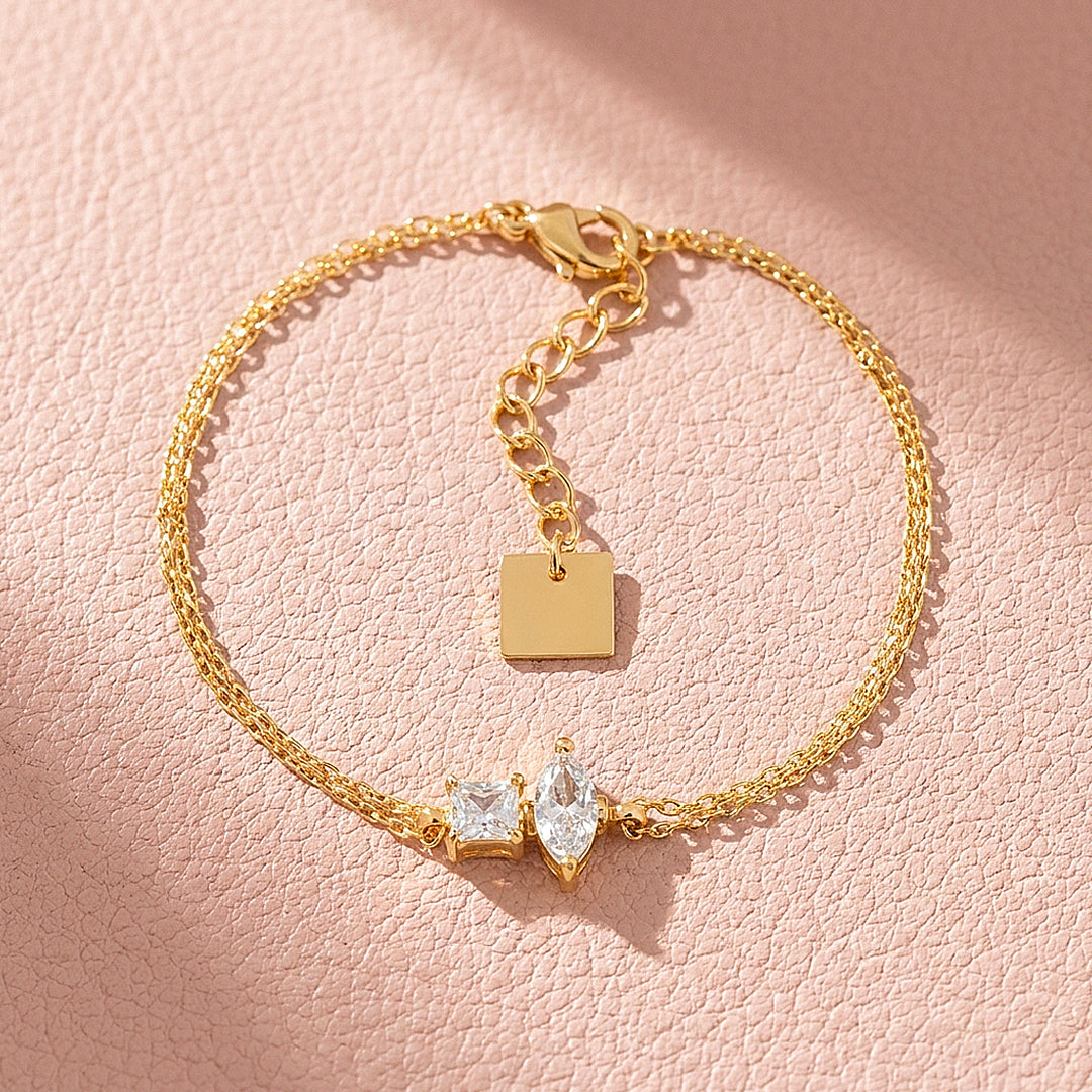 Princess &amp; Marquise Two-Stone Chain Bracelet | Diamond Simulant | Luxe6674