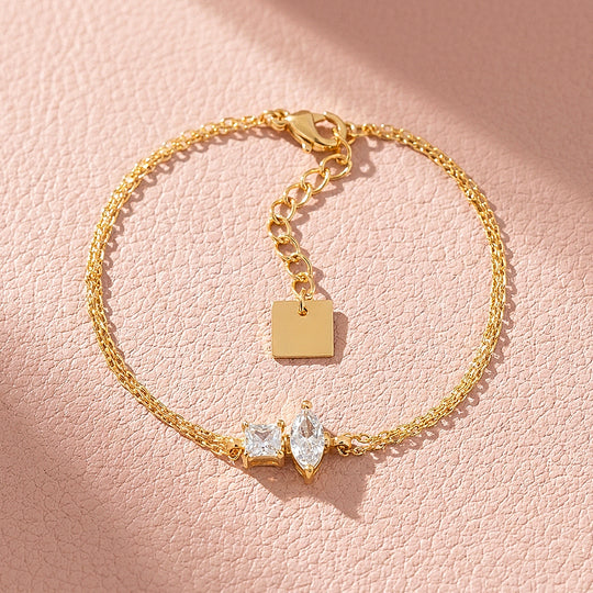 Princess &amp; Marquise Two-Stone Chain Bracelet | Diamond Simulant | Luxe6674