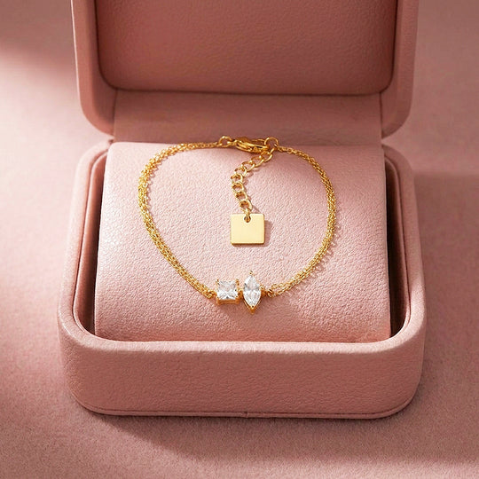 Princess &amp; Marquise Two-Stone Chain Bracelet | Diamond Simulant | Luxe6674