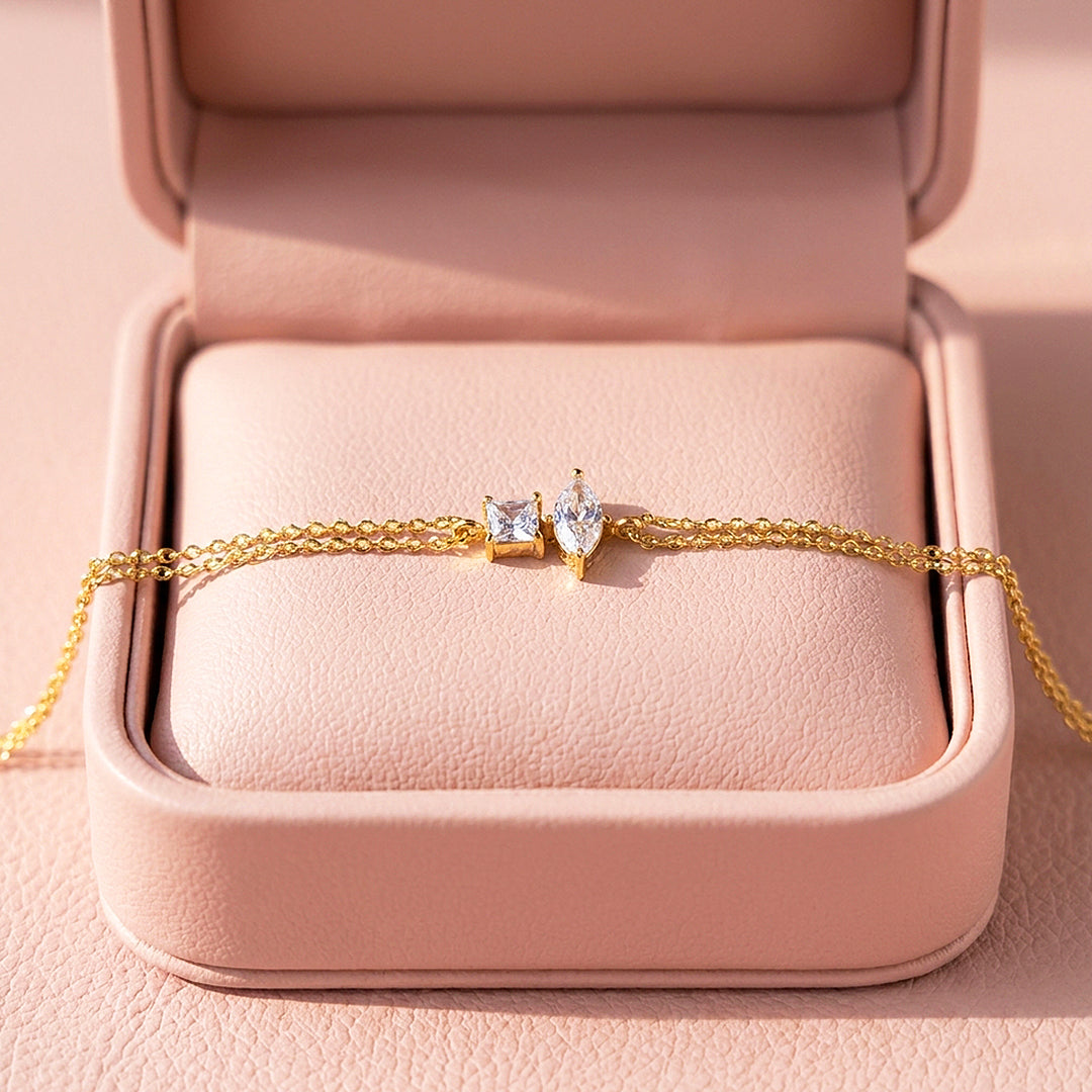 Princess &amp; Marquise Two-Stone Chain Bracelet | Diamond Simulant | Luxe6674