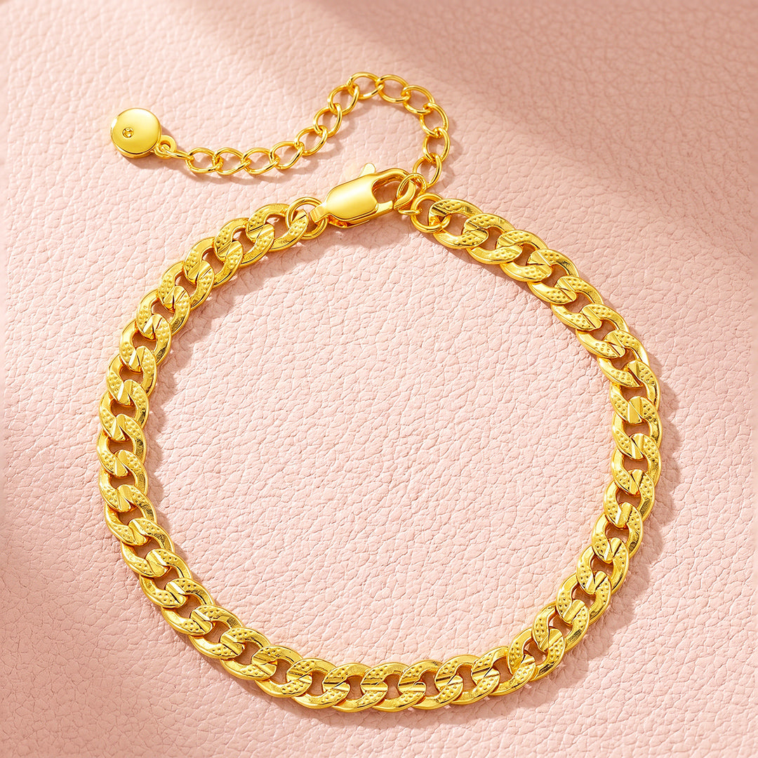 Textured Cuban Golden Link Chain Bracelet | Luxe6677