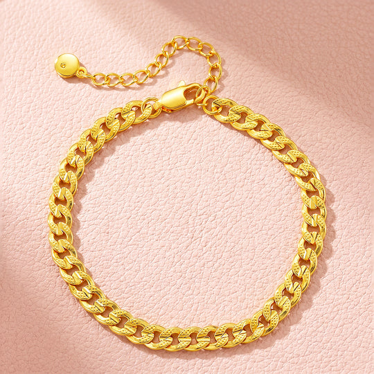 Textured Cuban Golden Link Chain Bracelet | Luxe6677