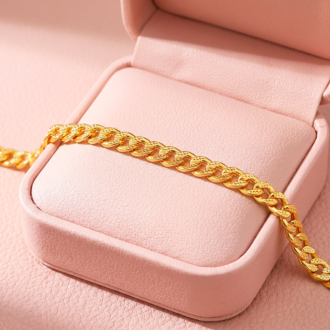 Textured Cuban Golden Link Chain Bracelet | Luxe6677