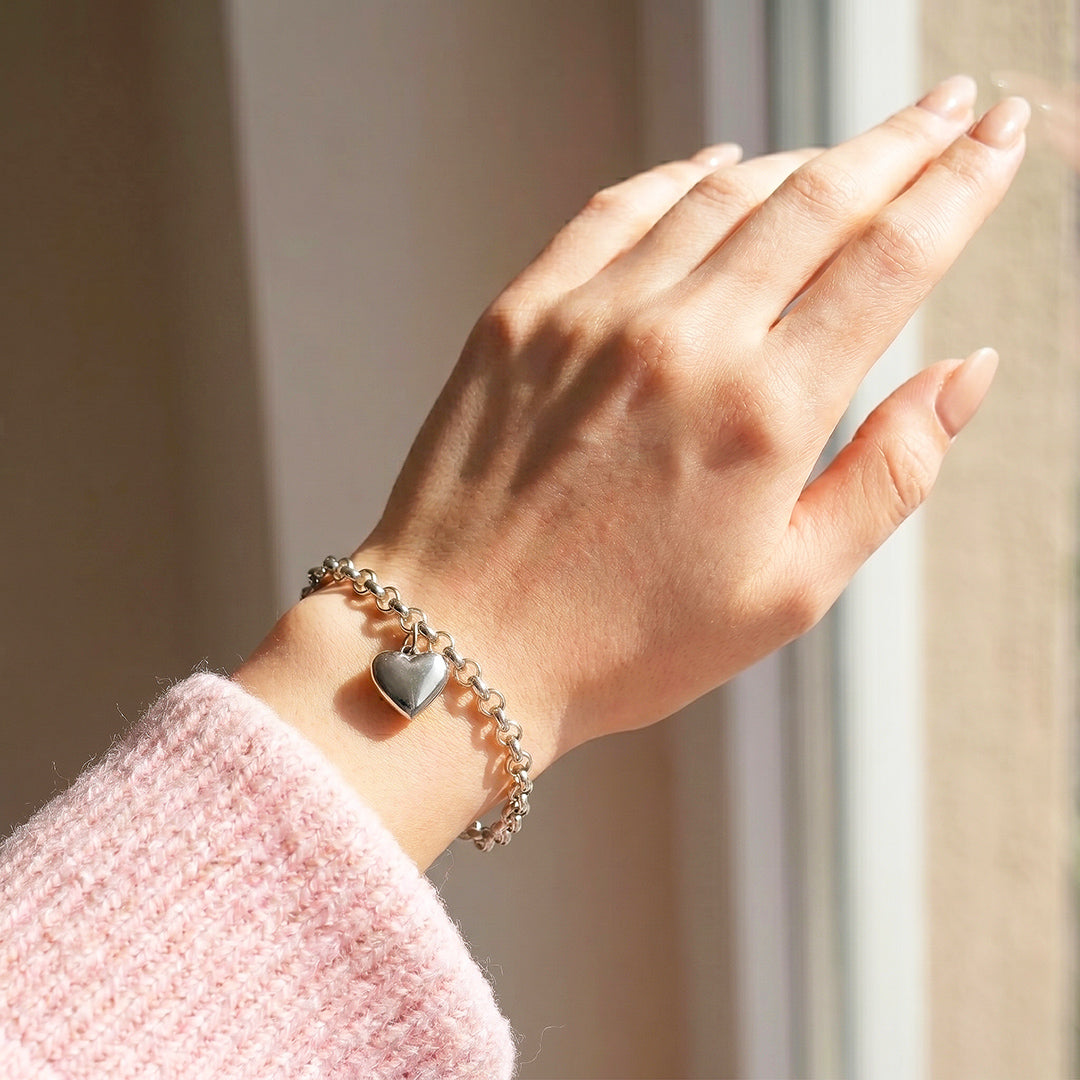 Puffy Gold Heart Charm Rolo Chain Bracelet | Luxe6681