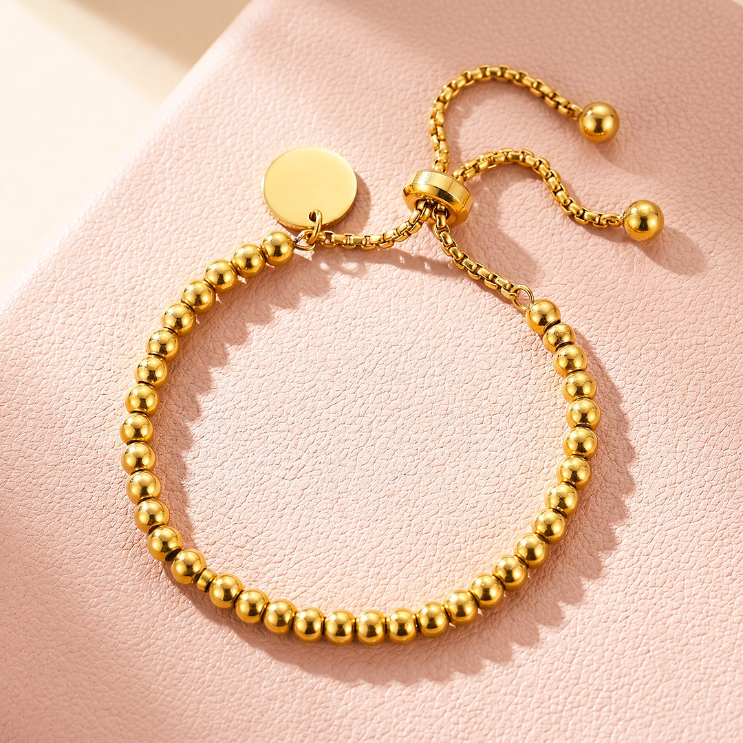 Gold Ball Bead Adjustable Bracelet with Coin Charm | Gold Plated | Luxe6682