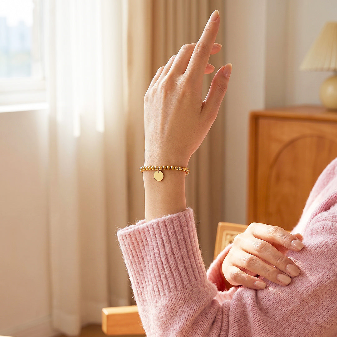 Gold Ball Bead Adjustable Bracelet with Coin Charm | Gold Plated | Luxe6682