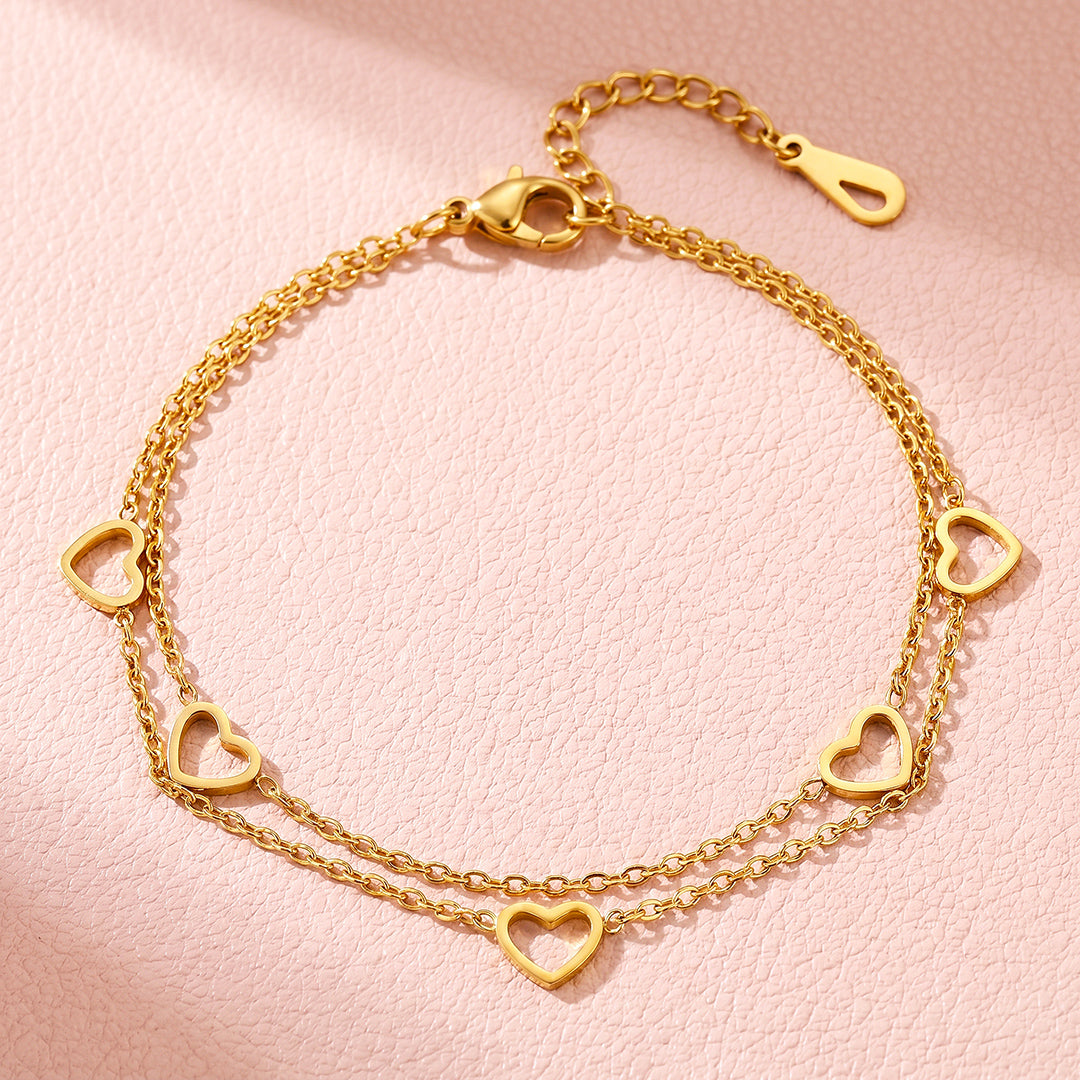 Double-Layer Open Heart Charm Chain Bracelet | Luxe6684