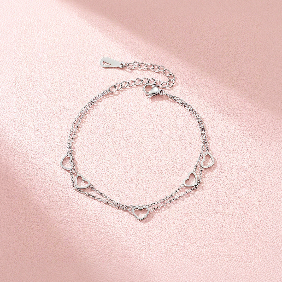 Double-Layer Open Heart Charm Chain Bracelet | Luxe6684