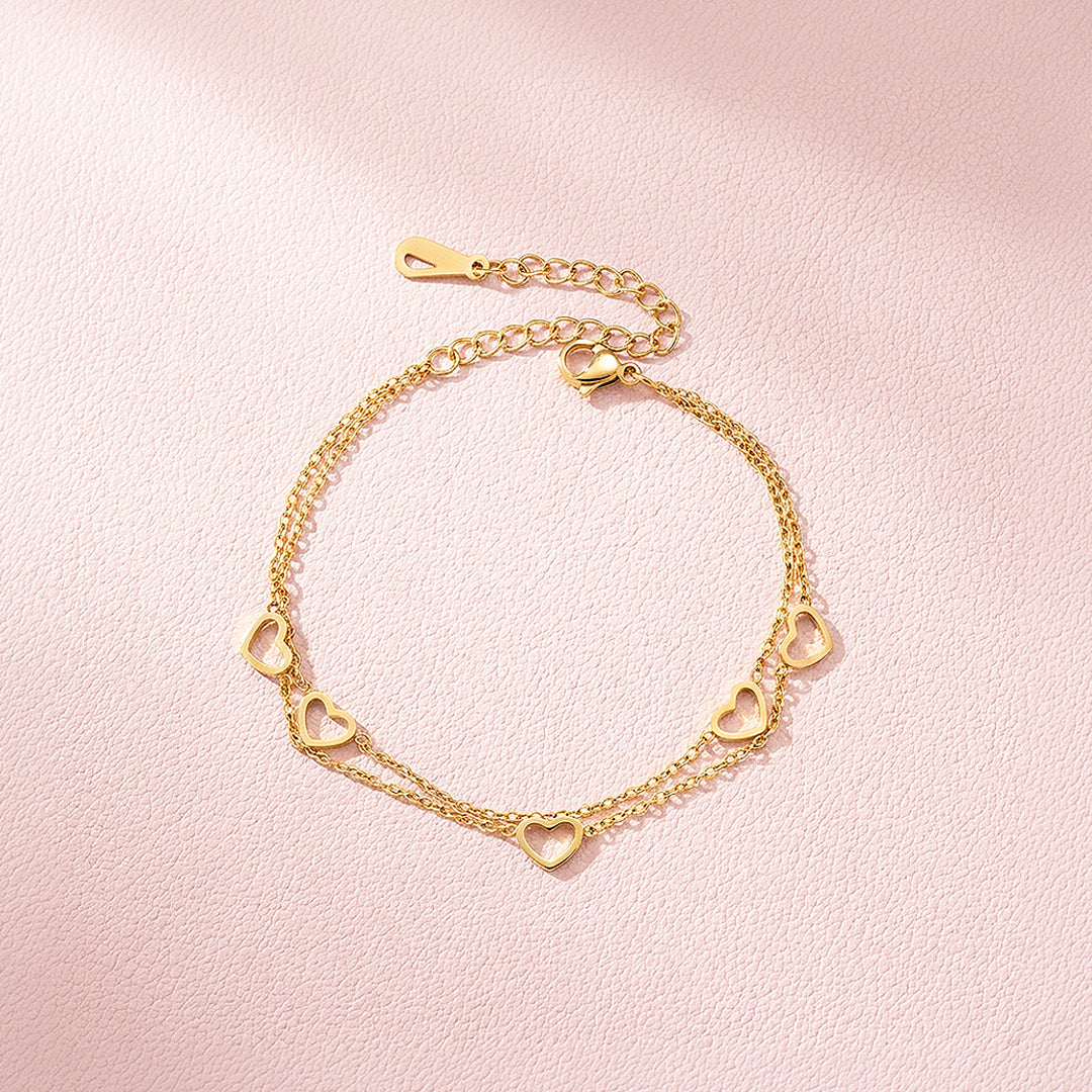 Double-Layer Open Heart Charm Chain Bracelet | Luxe6684