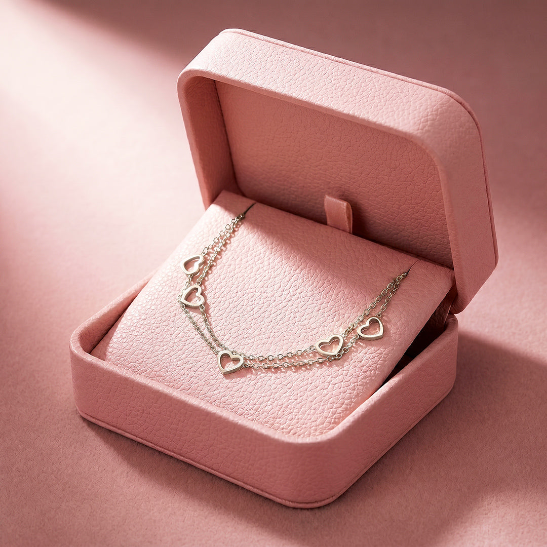 Double-Layer Open Heart Charm Chain Bracelet | Luxe6684