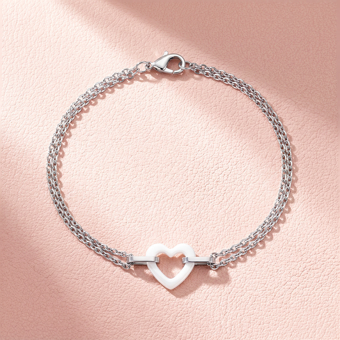 White Ceramic Open Heart Bracelet | Luxe6685