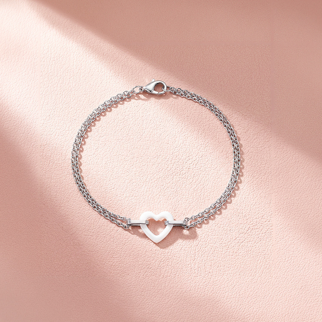 White Ceramic Open Heart Bracelet | Luxe6685