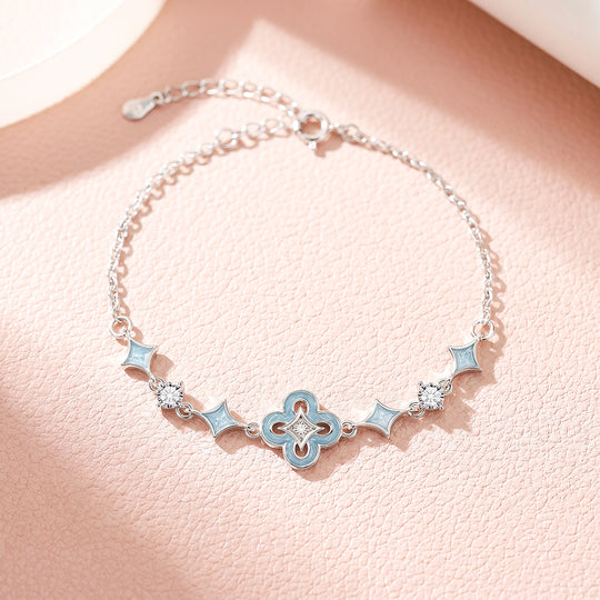 Star Flower Bracelet | Sky Green Enamel &amp; Diamond Simulant | Luxe6693
