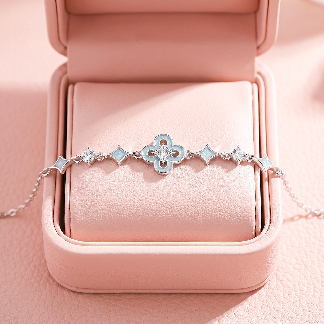 Star Flower Bracelet | Sky Green Enamel &amp; Diamond Simulant | Luxe6693