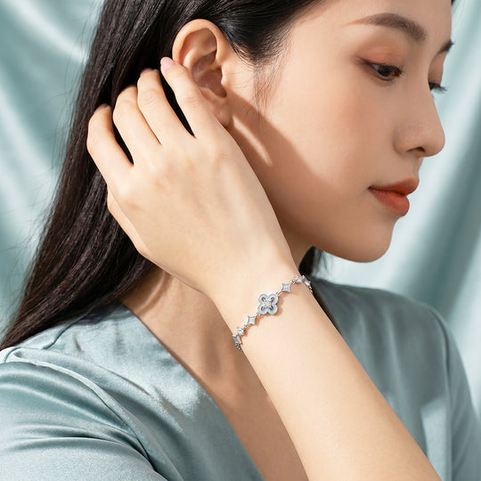 Star Flower Bracelet | Sky Green Enamel &amp; Diamond Simulant | Luxe6693
