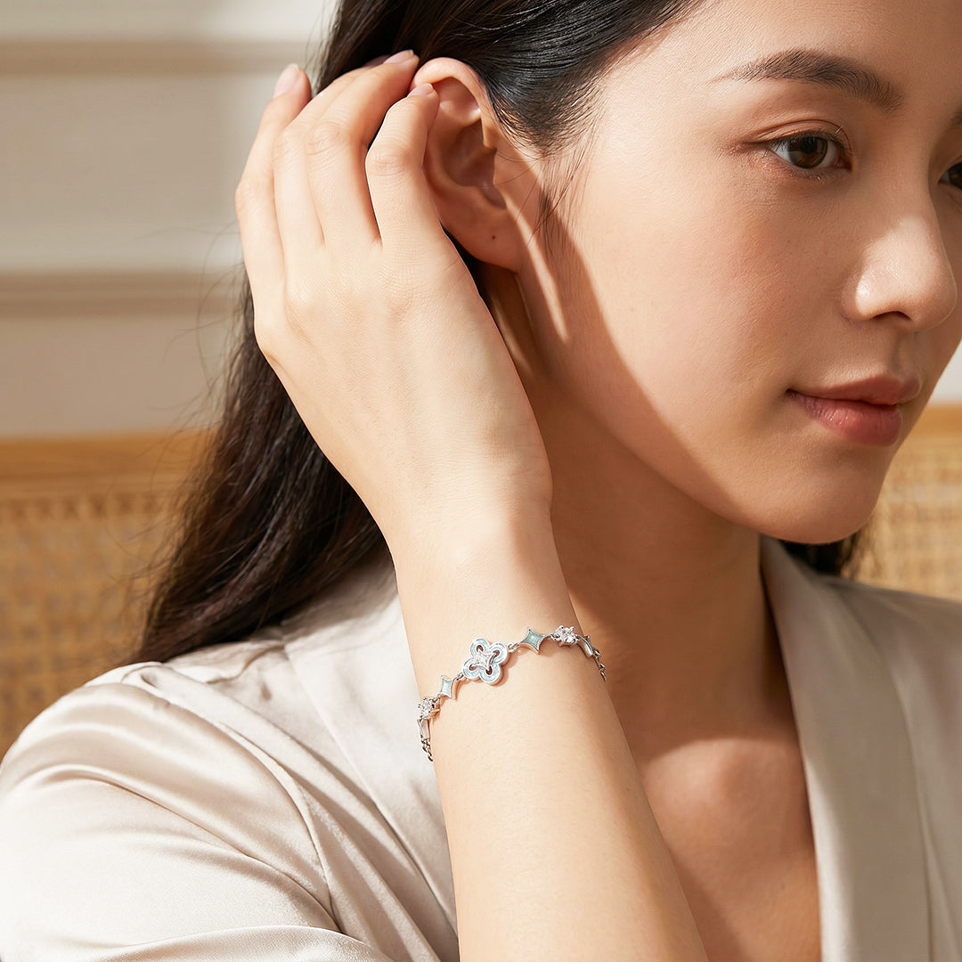 Star Flower Bracelet | Sky Green Enamel &amp; Diamond Simulant | Luxe6693
