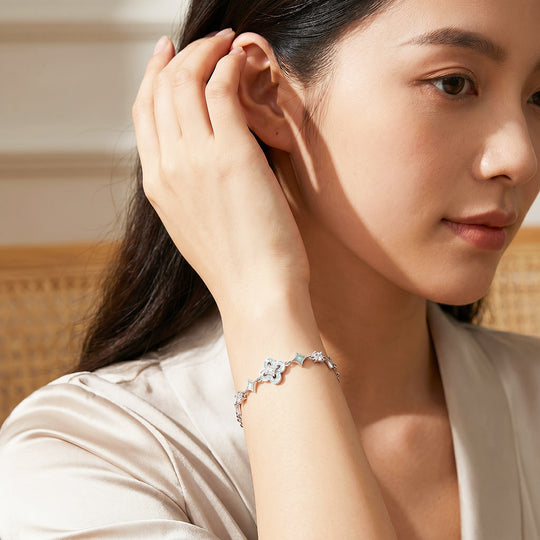 Star Flower Bracelet | Sky Green Enamel &amp; Diamond Simulant | Luxe6693