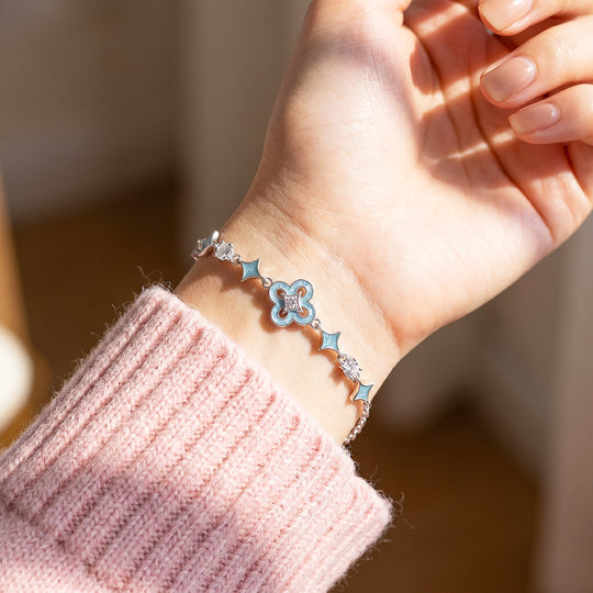 Star Flower Bracelet | Sky Green Enamel &amp; Diamond Simulant | Luxe6693