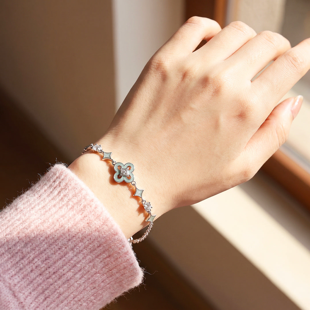 Star Flower Bracelet | Sky Green Enamel &amp; Diamond Simulant | Luxe6693