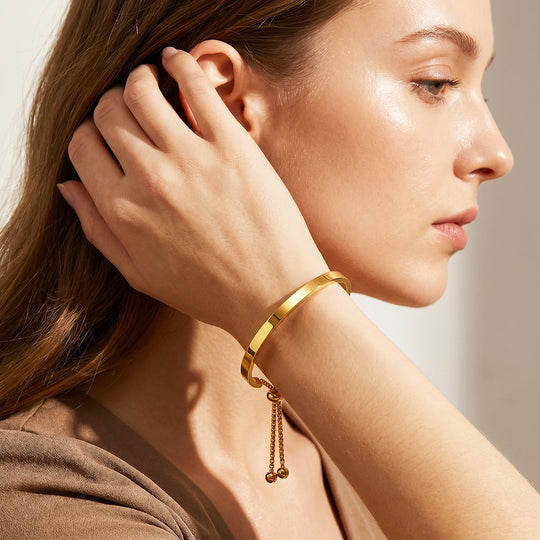 Adjustable Flat Cuff Bangle Bracelet | Stainless Steel | Luxe6694