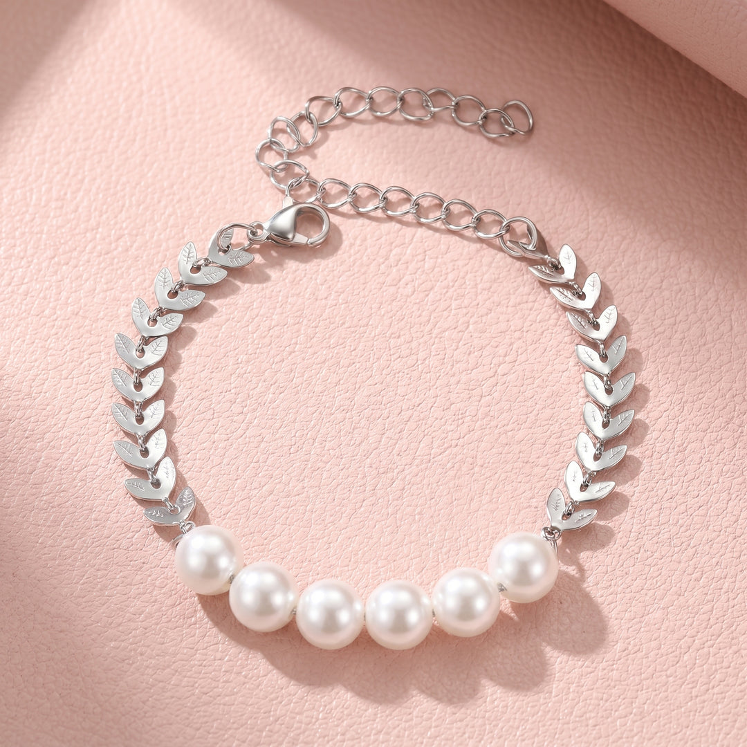 Pearl &amp; Leaf Chain Bracelet | Luxe6696